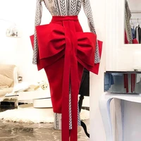 

Women Pencil Skirt Front Big Bow Tie High Waist Split Slim Female Package Hip Lolita Jupes Falads Officewear Elegant Femme 2019