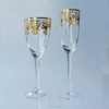 Discount Factory Price Gold flower decal Wedding Bride Groom clear Wine and Champagne Flutes set for marriage & home
