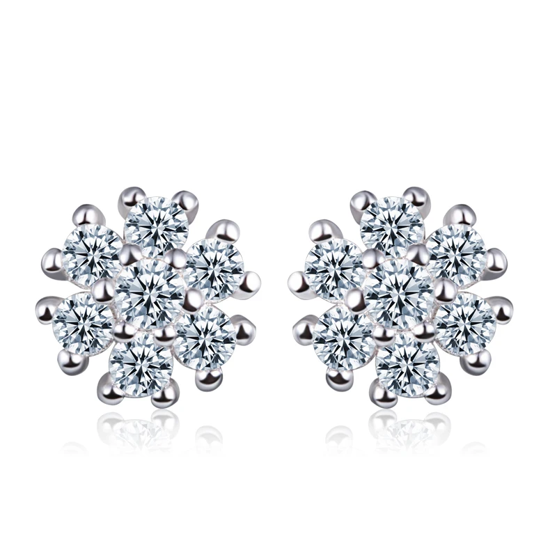 

E200 AAA Grade CZ Earring Sterling Silver Snowflake earrings stud by Moyu, White gold