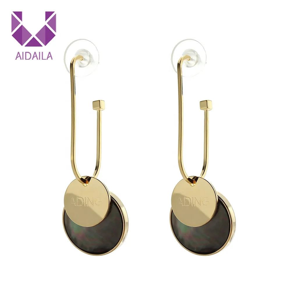 

AIDAILA New Fashion Oval Hoop Drop Earring Shell Dangle Geometric Stud Earring Jewelry for Women, Picture shows