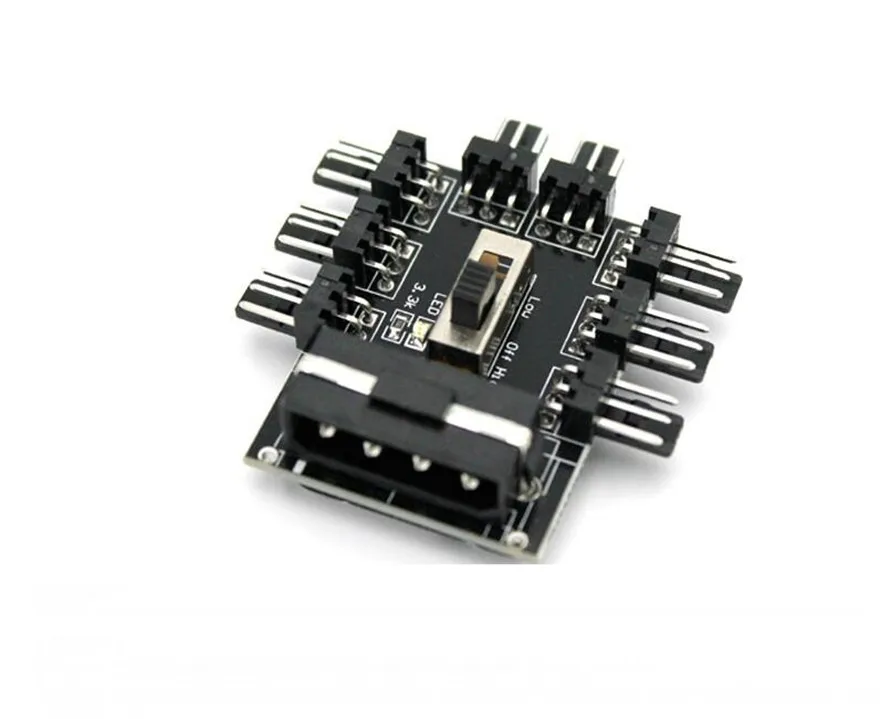SplitterCooler Fan Hub Computer SATA 1 to 8 3pin 12V Power Socket PCB Adapter  D 
