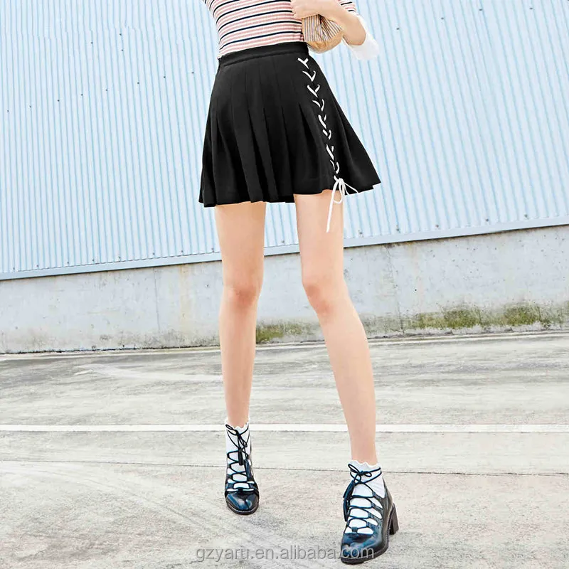wholesaler japanese fashion women summer teen girls black lacing miniskirt short skirts a line pleated skirts