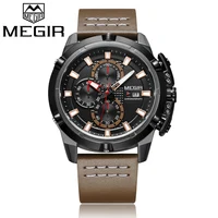 

MEGIR Men Quartz Watch Mens Fashion Sport Watches Man Military Waterproof Leather Strap Analog Clock 2062