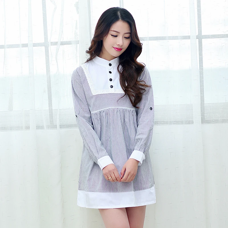 HOT Spring maternity base tops striped splice nursing shirts blouse large size breastfeeding Mid length base