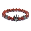 Wholesale Handmade Men Stone Bead Jewelry Natural Red Stone Bracelet Black Copper Micro Pave Charm Polygon Crown Charm Bracelet