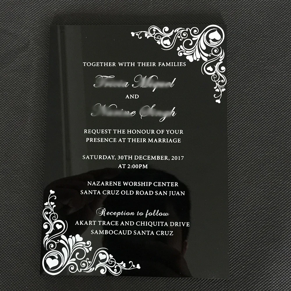Customized 5x7inch Printing Letters Black Acrylic Wedding Invitation