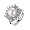 Wholesale S925 sterling silver Small Snowflake Shape Resizable Pearl Ring Mounting Clear CZ Crystal Fine Jewelry
