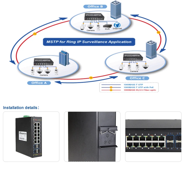 48p 10/100/1000m Poe 52v Output Ethernet Network Switch For Dahua Cctv