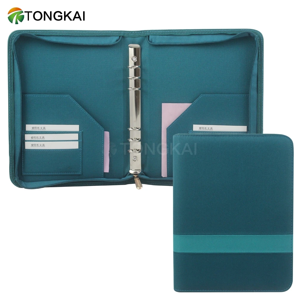 Perfect Document Embossed Leather Padfolio Canvas Fabric 6 Ring Binder