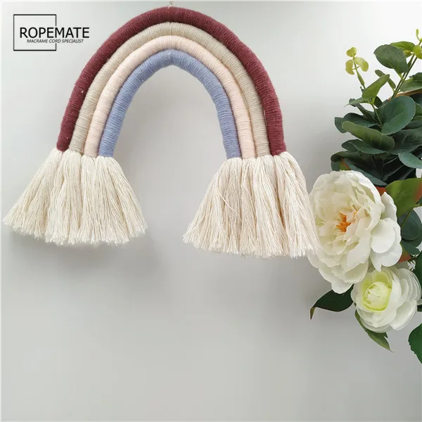 

Rainbow Colorful 100% Cotton Hand Macrame Wall Hanging, As picture