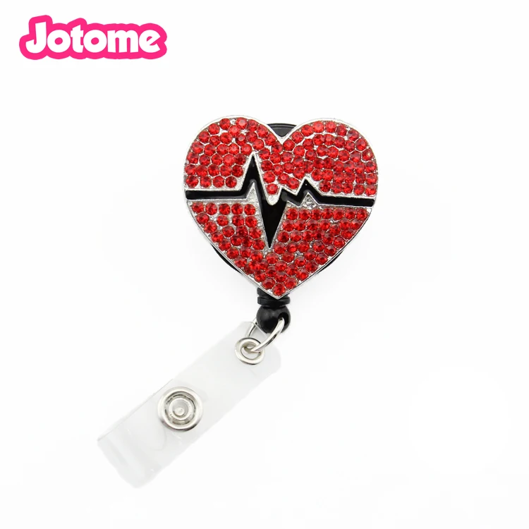 

Crystal Retractable Red Heart Shape with EKG Heartbeat Hospital ID Badge Holder Pull Reel Nurse ID Name Card