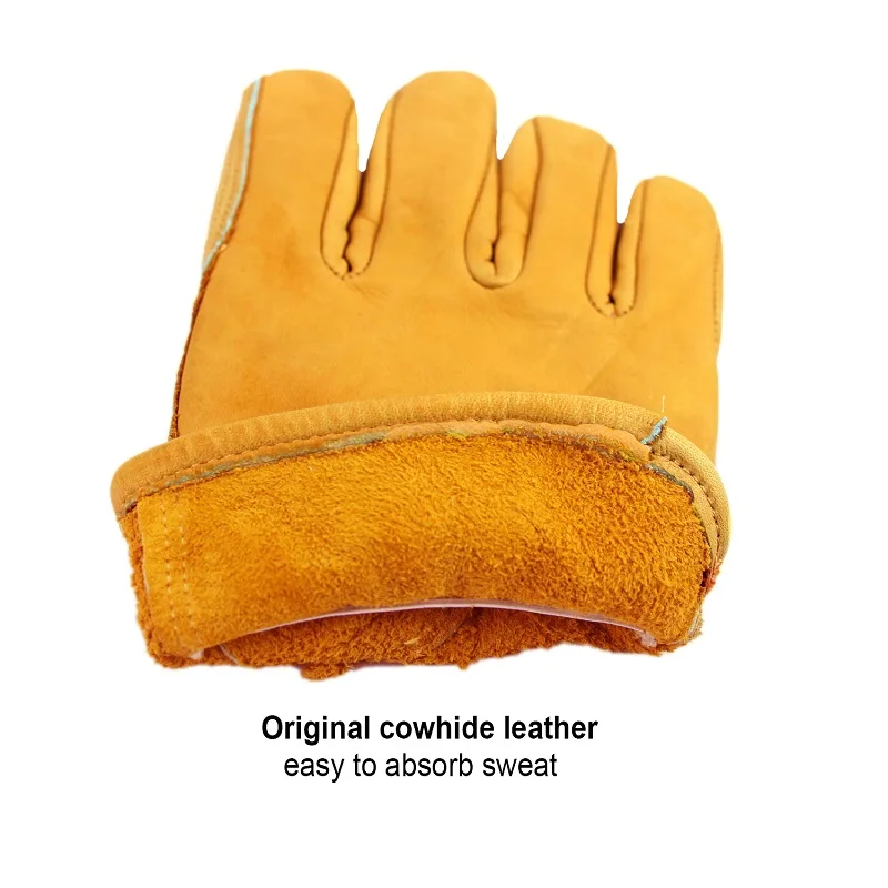 
Cheap Waterproof Safety Driver Cow Grain Leather Working Gloves Yellow . 