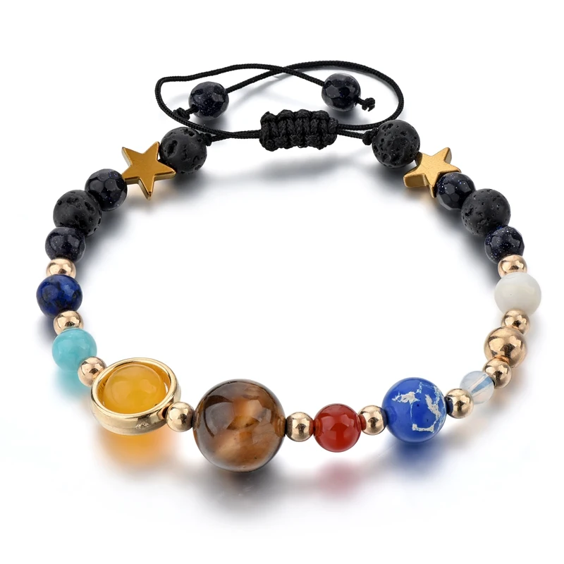 

Fashion braid bead bangle bracelet galaxy solar system eight planets bracelet star natural stone beads bracelet, Black;yellow;white;red