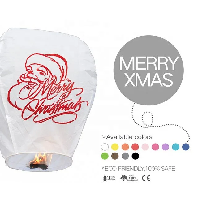 
Boomwow 100% Biodegradable Printed Senta Christmas Tree Wire Free Paper Sky Lantern for Christmas New Year Festival 