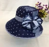 Women Folding Summer Wide Brim Cap Small Dot Sun Beach Bowknot Hat