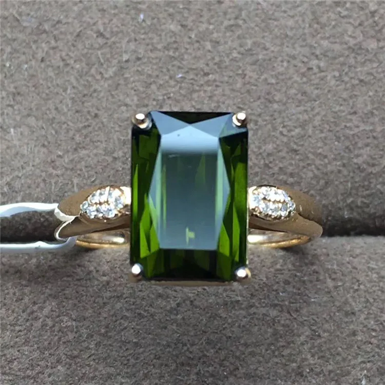 

18k gold natural green tourmaline engagement South Africa real diamond ring factory price gemstone