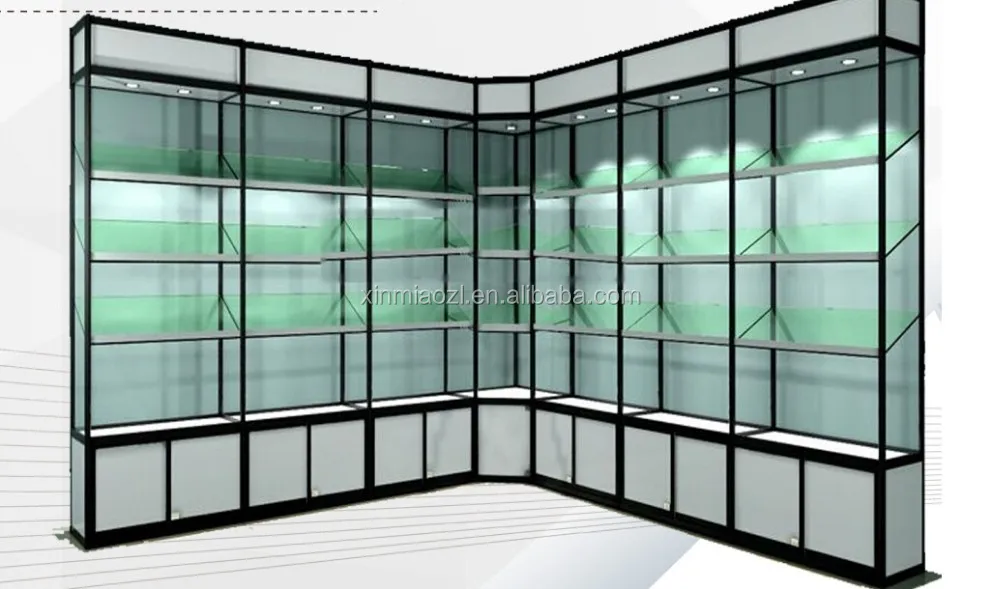 estantes de aluminio y vidrio