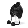 ladies winter real rabit fur earflap hats with fur pompom balls for adults