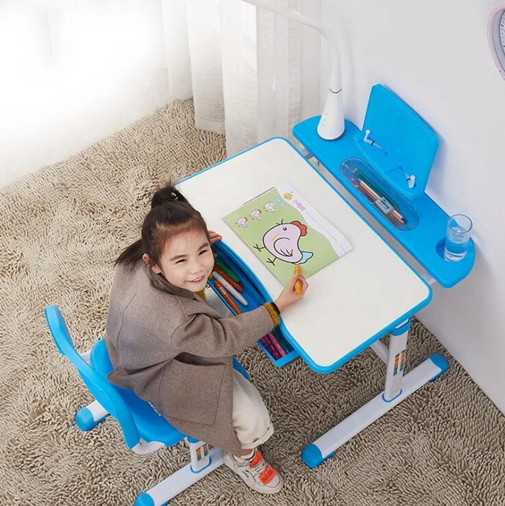 
Kids Desk and Chair Set Pull Out Spacious Storage Drawer Blue & Pink 