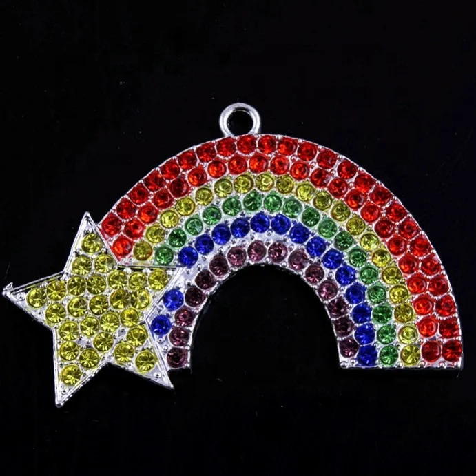 

RP-087 Rainbow Crystal Rhinestone Chunky Pendant Charms for Kids Necklace Bubblegum Jewelry 30x50mm