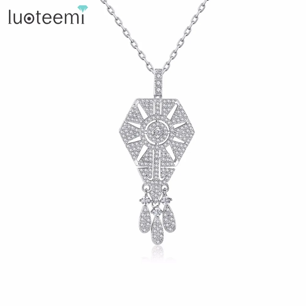 

LUOTEEMI Top Quality Retro Vintage Chain Clavicle Necklace Full Pave AAA Premium Cubic Zircon Hollow Pendant Necklaces for Women, N/a