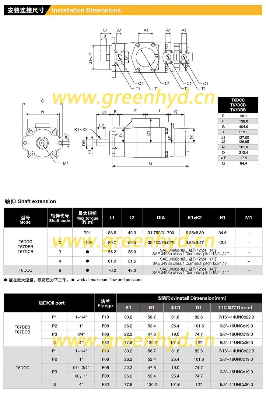 700 bar hydraulic pump Denison T6 T67 T7 series treble pump