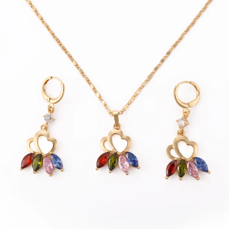 

Colorful dubai cheap bridal 18k gold plated zircon necklace and earrings jewelry set, N/a
