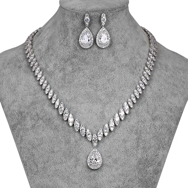 

WeimanJewelry Marquise Cubic Zirconia Tennis Necklace and Earring Bridal Wedding Jewelry Set