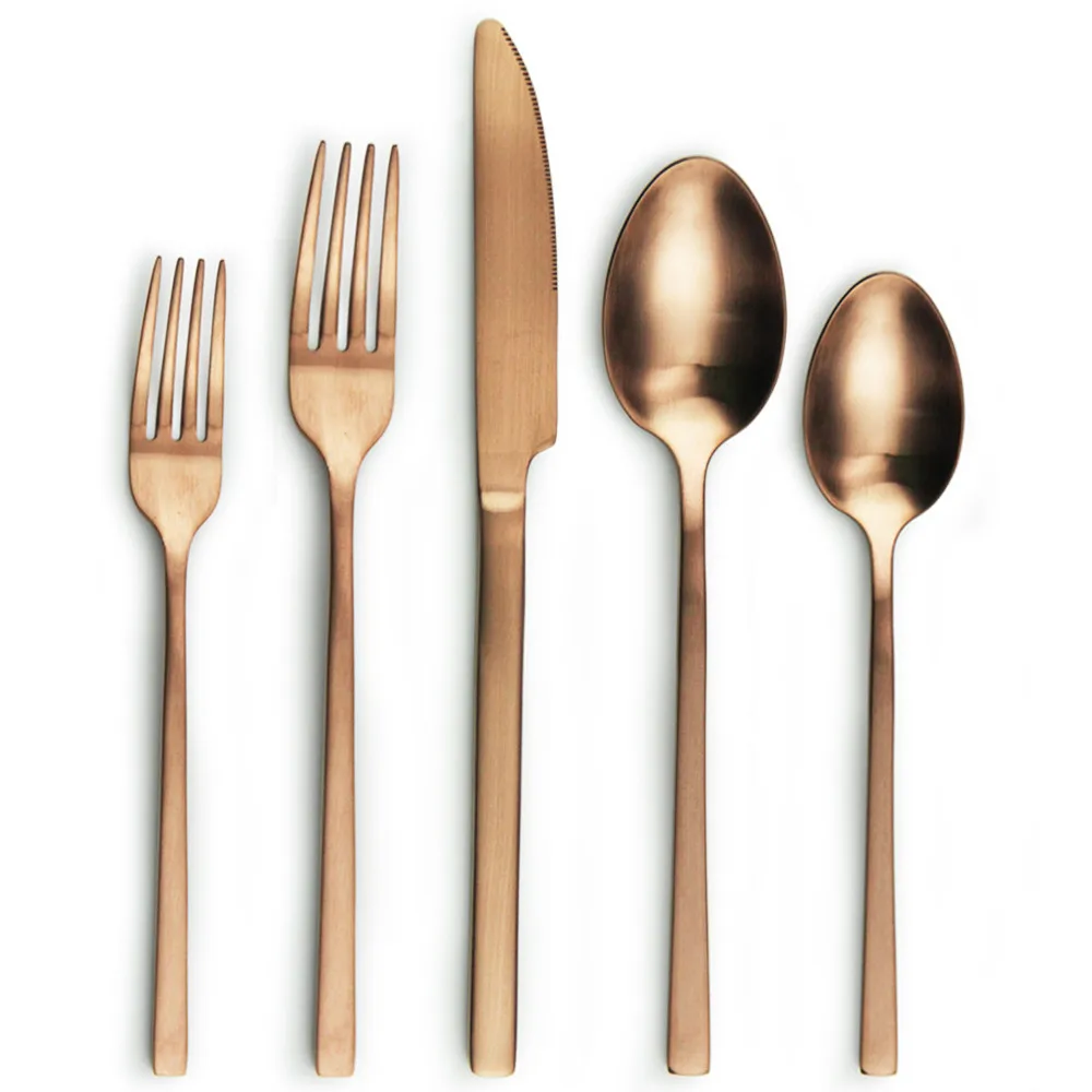 

elegant gold color matte 18/10 stainless steel flatware, rose gold matte cutlery set