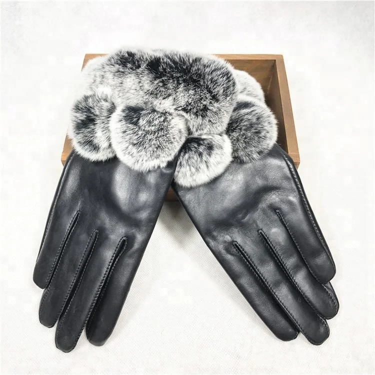 womens leather and fur gloves