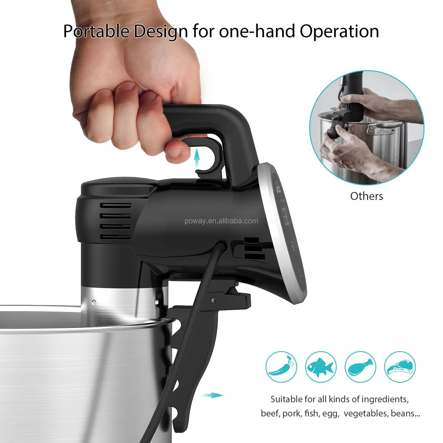 
Poway Professional Sous Vide Machine Accurate Temperature Adjust Digital Slow Cooker for Home and Restaurant High Quality 850W 