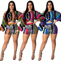 

2019 Wholesale Spring Rainbow Ladies Jumpsuit Two piece Set Women Clothing