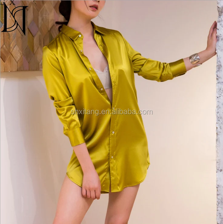 

2018 Brand Female Silk Long Sleeve Nightdress Sleep Wear Loose Sleepwear Night Shirt Skirts Nightwear, Multi colors