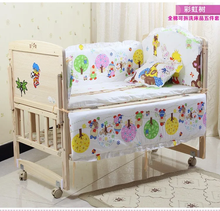 Promotion 7pcs baby bedding set printed baby bed cuna crib bumper bumper duvet matress pillow