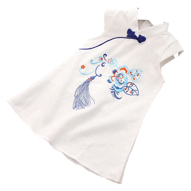 
Chinese dress qipao children summer jacquard cotton embroidered girl dress ethnic style cheongsam dress kids 
