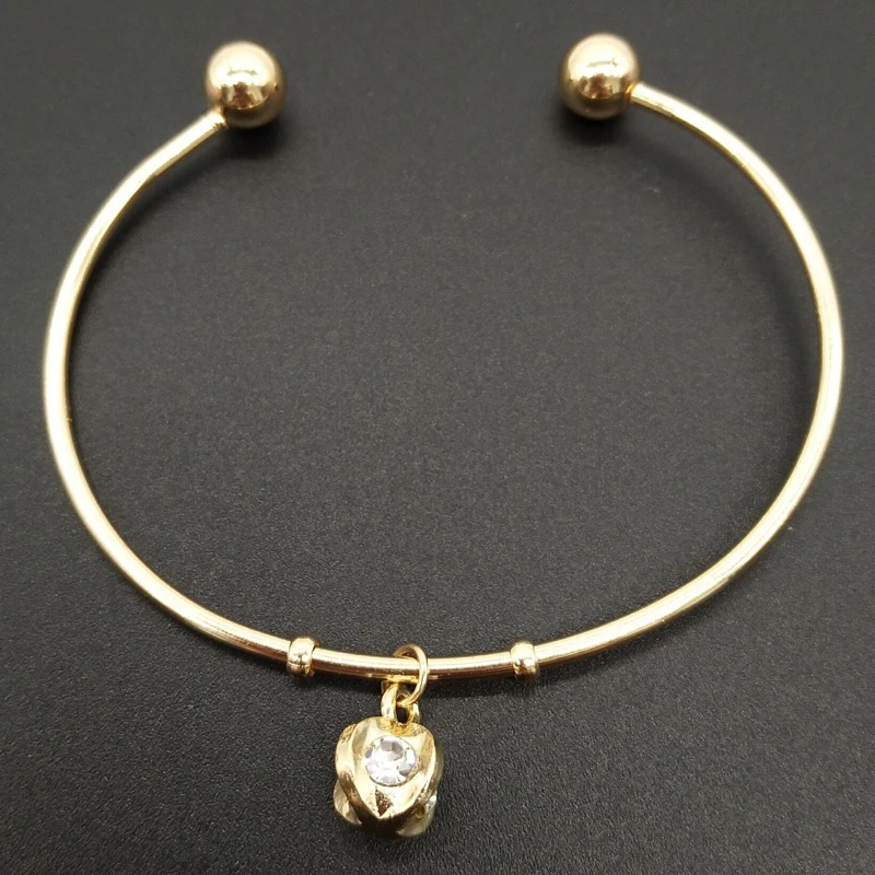 

Simple girl wire cuff bangle open brass copper bangle crystal charm bracelet, As shown in picture