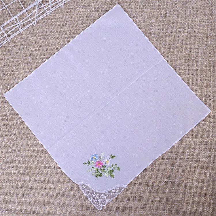 
Top selling simple style 100% cotton good quality Jacquard ladies lace handkerchiefs 