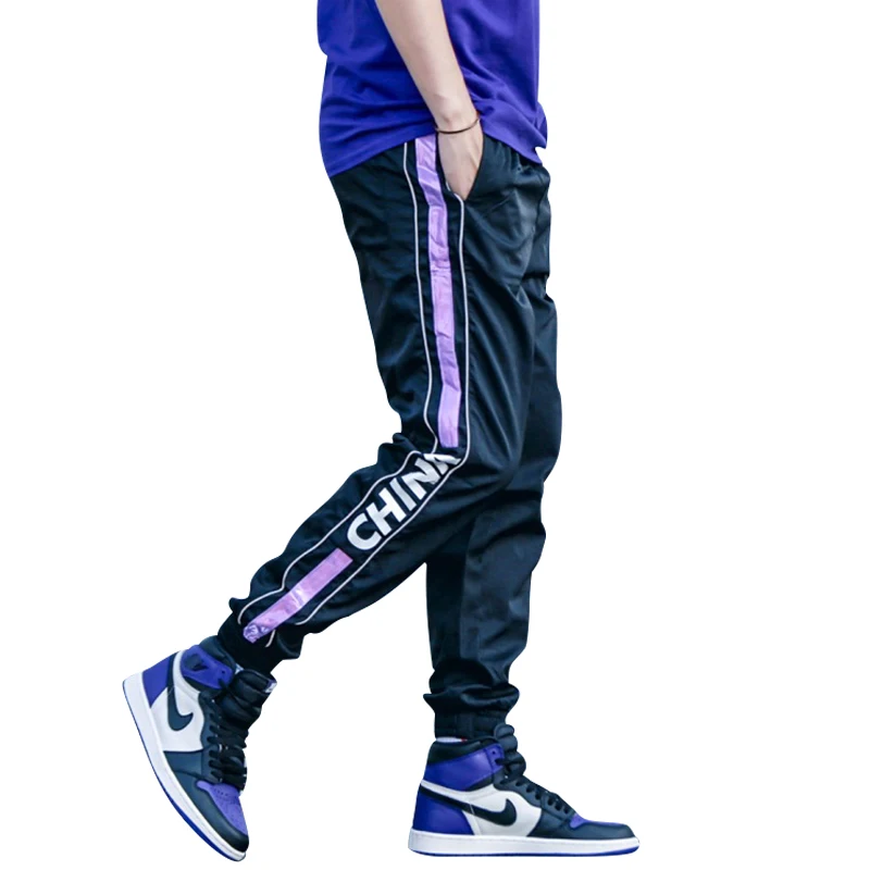Custom streetwear pants Men side strip tracksuit reflective jogger pants