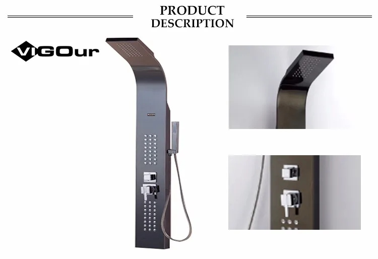 Factory Price Black Plating Stainless Steel Bathroom Column with shower head rainfall #BS-6801