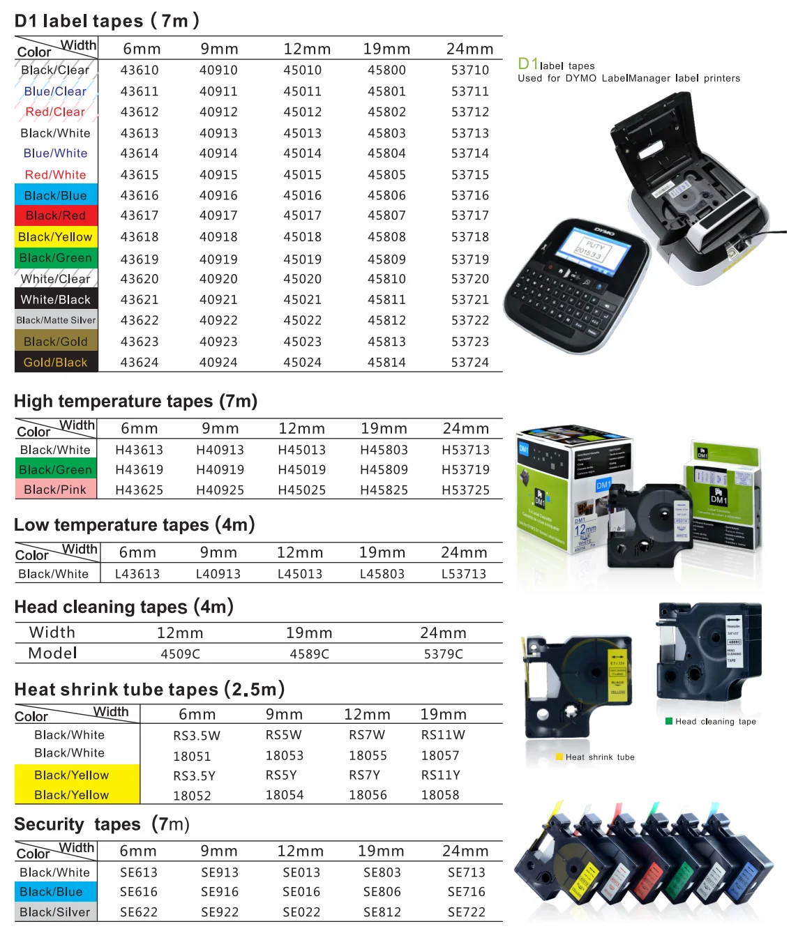 tape cartridge 53718 black on yellow background 24mm x 7m for D1 DYMO labeller