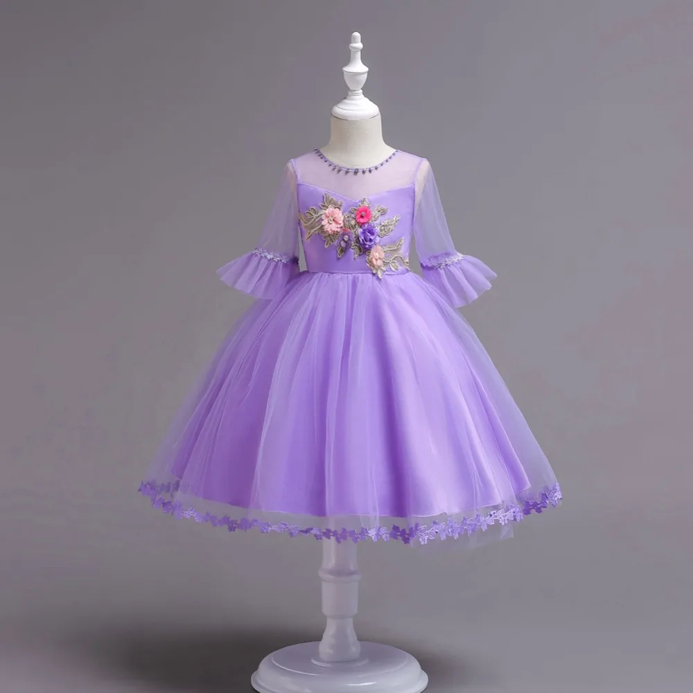 European and American style flower girls dresses Elegant Princess Dance Dress Kid Evening gown for Piano Performance, Purple;green;champagne;shrimp powder;sky blue