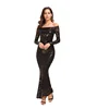 Women's Vintage Sequin ONeck Lace Long Fringe Maxi Dress Evening Dress