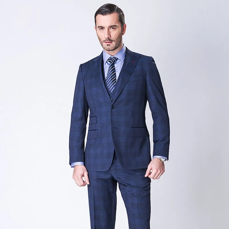 

Bespoke Custom Men Suits 3 pieces100%wool Super 130's Half Canvas Latest Formal Jacket Pant Design Tailors In China, Blue