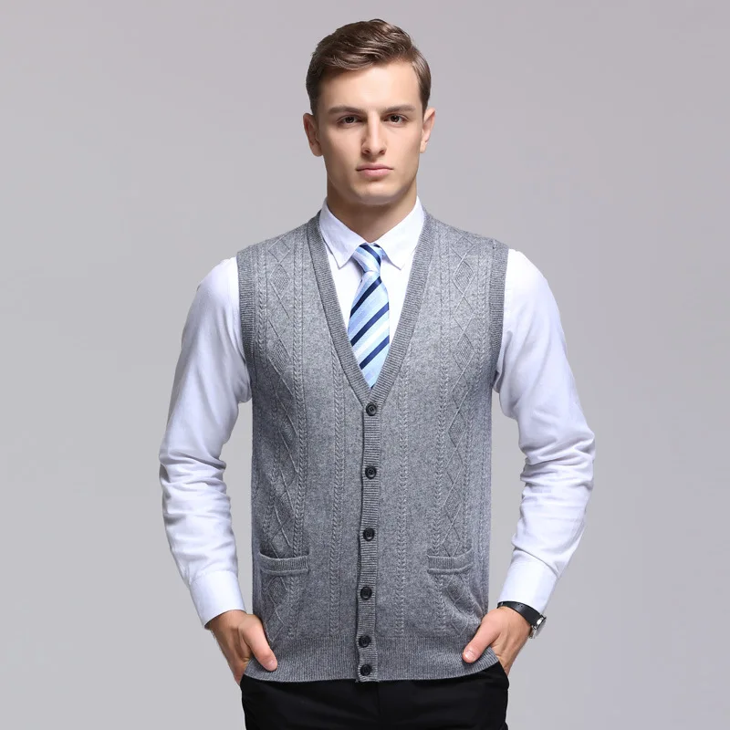 

hot sale v neck offical button man's sleeveless sweater, Black;grey;bur.navy