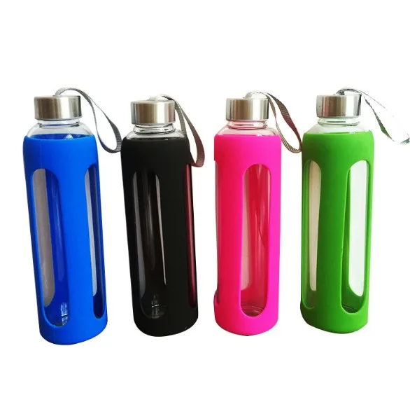

550ML Water Bottle with Heat-resistant Silicone Sleeve Glass Water Bottle, Clear