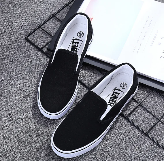 MS1188 black white canvas shoes men lazy shoes