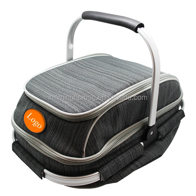 High Quality Aluminium Picnic Basket Cooler With Cutlery Set For 4