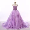 Purple Tulle Layers Beaded Lace Applique Strapless Bride's Gowns A Line 2018 Wedding Dress