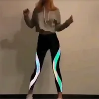 

2018 Reflective Leggings Glow in the Dark Night Light Stripes Laser Fitness Yoga Pants Tights Sportswear Tracksuit Women Female