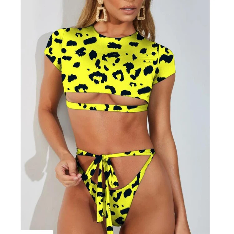 

Free Shipping Swimwear sexy Leopard bikini one piece neon swimsuit tankinis for girl women
